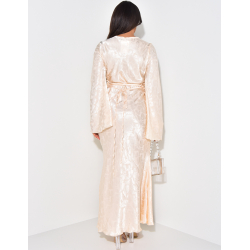 Robe longue en satin à lacets dans le dos à motifs Robe longue en satin à lacets dans le dos à motifs