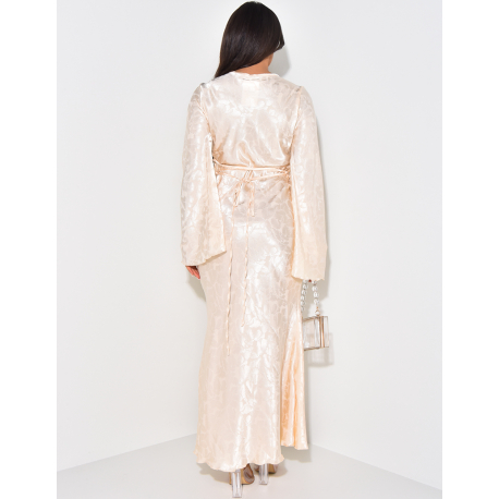 Robe longue en satin à lacets dans le dos à motifs Robe longue en satin à lacets dans le dos à motifs