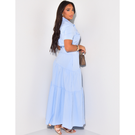 Robe chemise longue évasée à coutures asymétriques