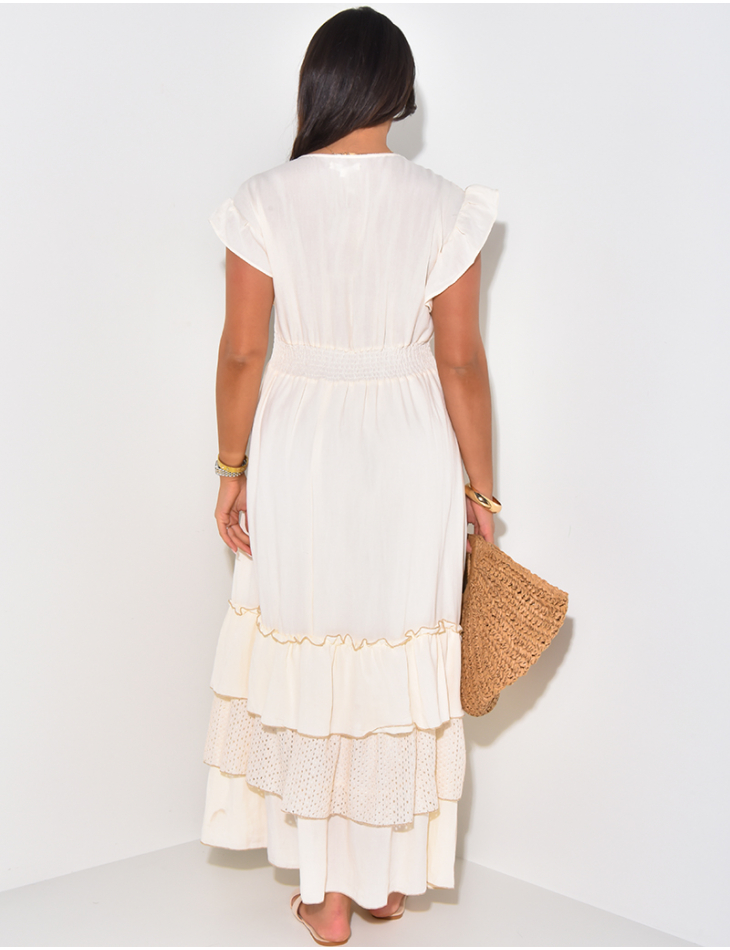 Langes Bohème-Kleid mit Stickereien und Volants