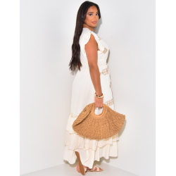 Langes Bohème-Kleid mit Stickereien und Volants