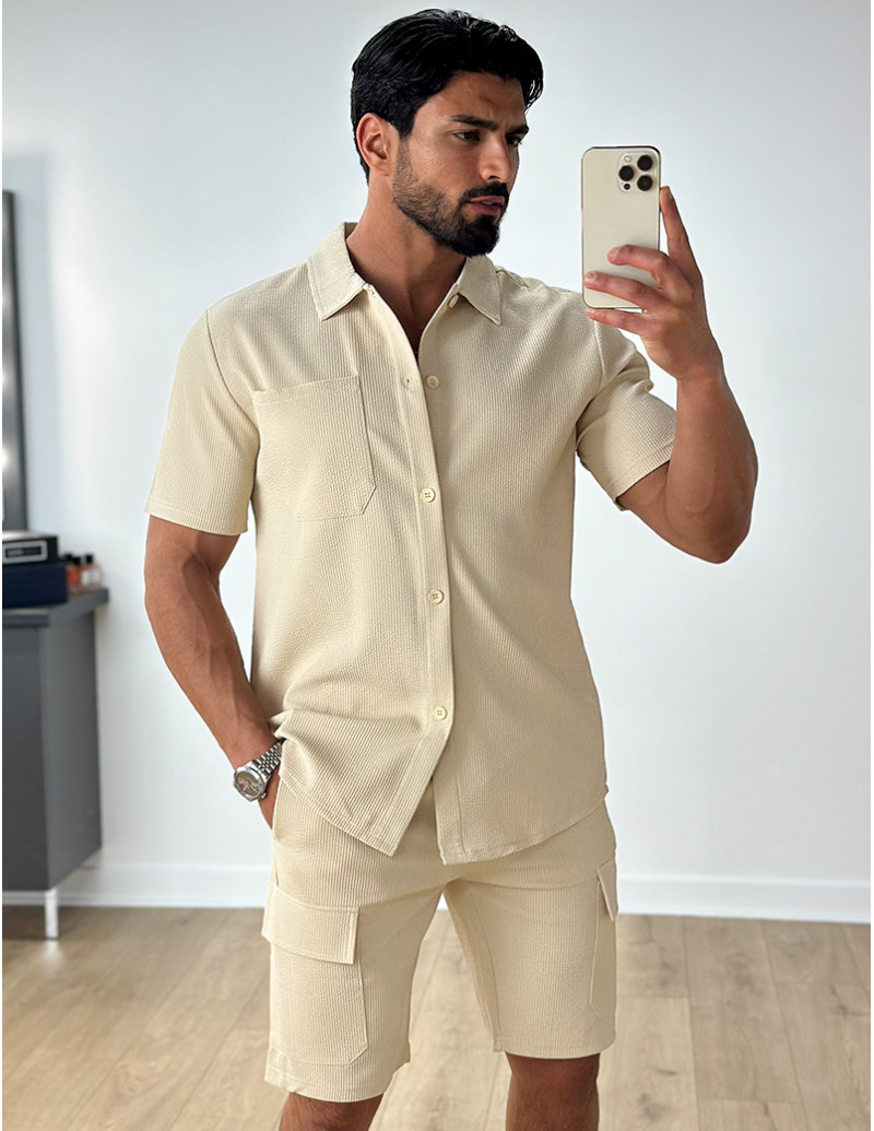 Ensemble short et chemise à poches texturé
