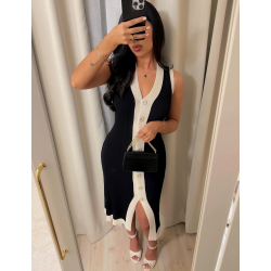 Ärmelloses geripptes Kleid mit kontrastierender Bordüre