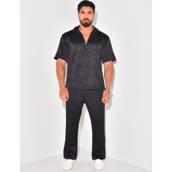 Ensemble pantalon et chemise à motifs en relief Ensemble pantalon et chemise à motifs en relief