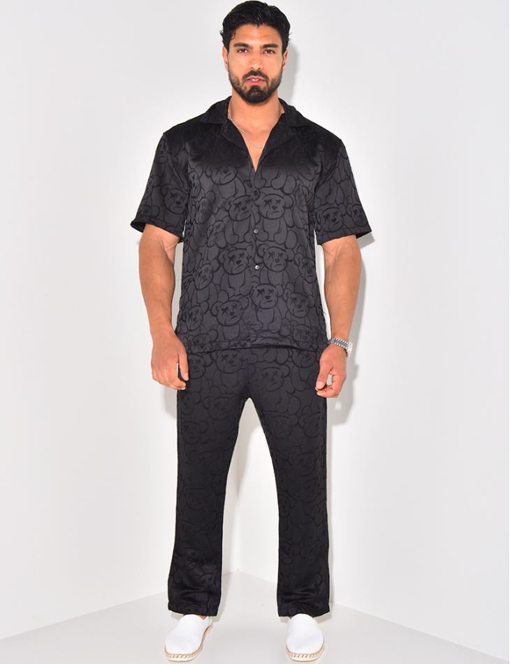 Ensemble pantalon et chemise à motifs en relief Ensemble pantalon et chemise à motifs en relief
