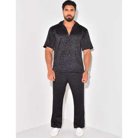 Ensemble pantalon et chemise à motifs en relief Ensemble pantalon et chemise à motifs en relief