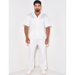 Ensemble pantalon et chemise à motifs en relief Ensemble pantalon et chemise à motifs en relief
