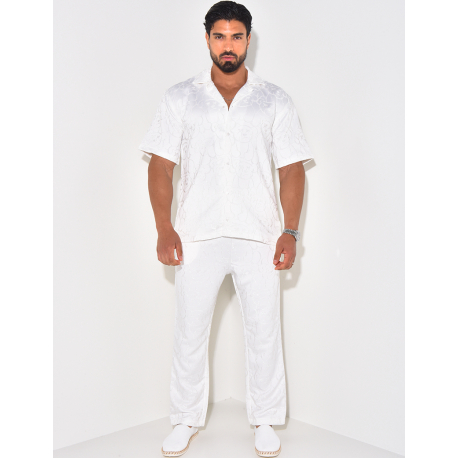 Ensemble pantalon et chemise à motifs en relief Ensemble pantalon et chemise à motifs en relief