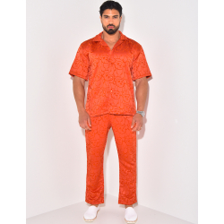 Ensemble pantalon et chemise à motifs en relief Ensemble pantalon et chemise à motifs en relief