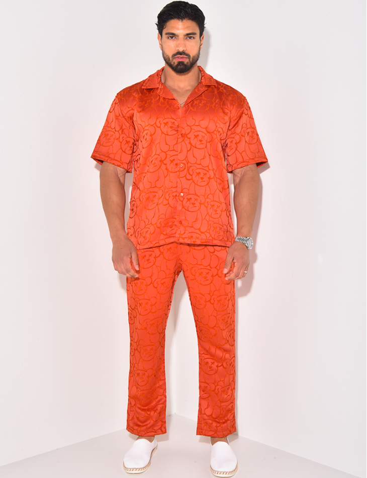 Ensemble pantalon et chemise à motifs en relief Ensemble pantalon et chemise à motifs en relief