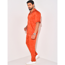 Ensemble pantalon et chemise à motifs en relief Ensemble pantalon et chemise à motifs en relief