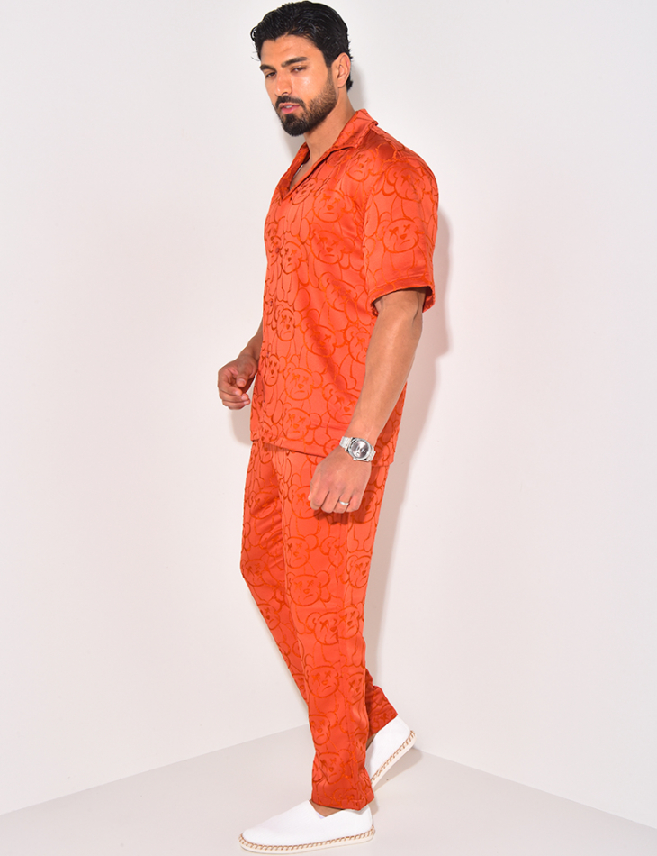 Ensemble pantalon et chemise à motifs en relief Ensemble pantalon et chemise à motifs en relief