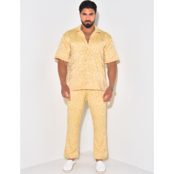 Ensemble pantalon et chemise à motifs en relief Ensemble pantalon et chemise à motifs en relief