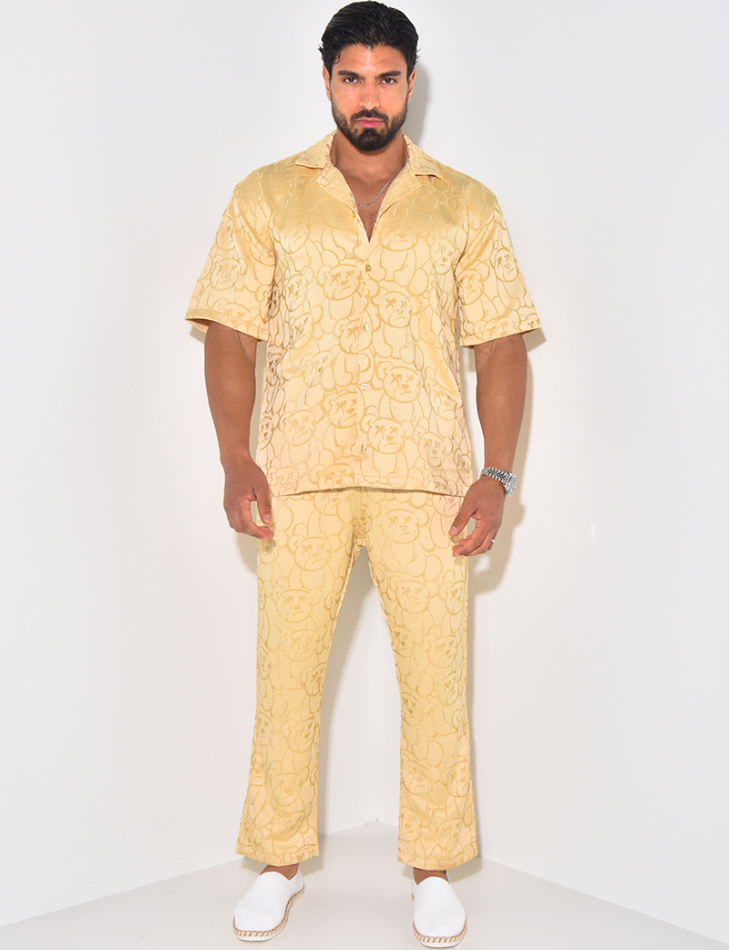 Ensemble pantalon et chemise à motifs en relief Ensemble pantalon et chemise à motifs en relief