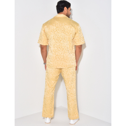 Ensemble pantalon et chemise à motifs en relief Ensemble pantalon et chemise à motifs en relief