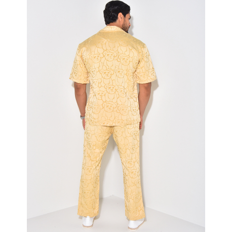 Ensemble pantalon et chemise à motifs en relief Ensemble pantalon et chemise à motifs en relief