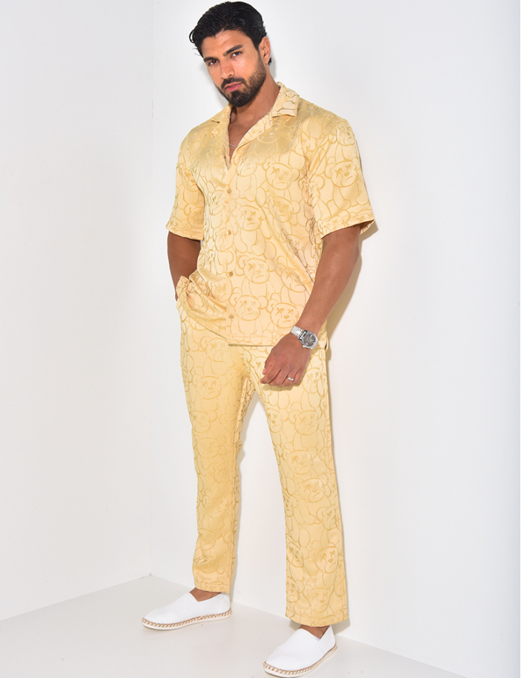 Ensemble pantalon et chemise à motifs en relief Ensemble pantalon et chemise à motifs en relief