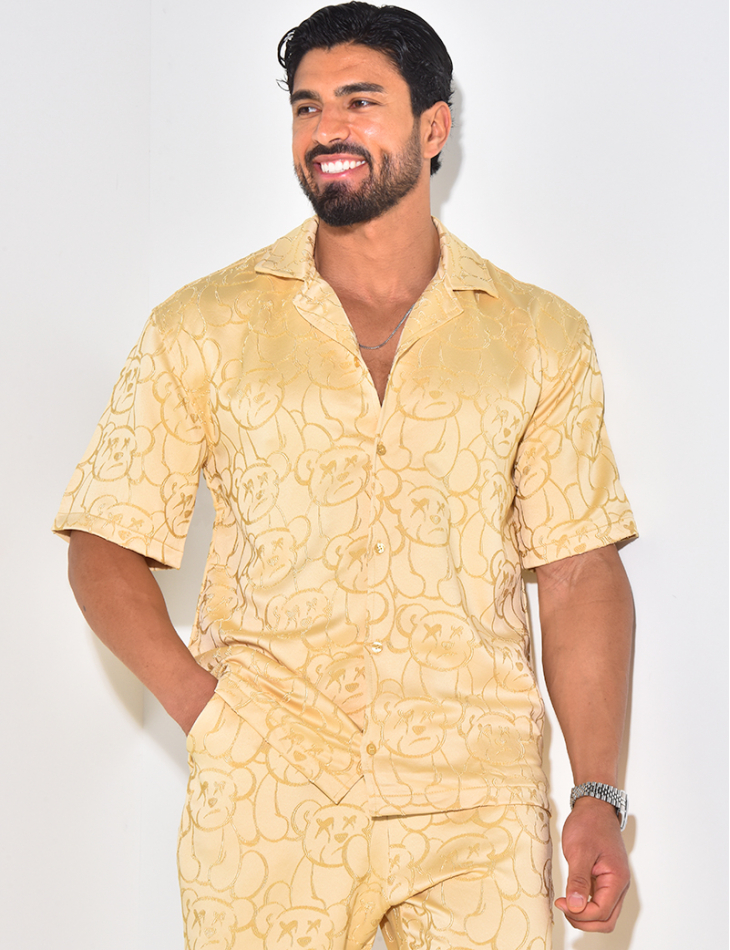 Ensemble pantalon et chemise à motifs en relief Ensemble pantalon et chemise à motifs en relief