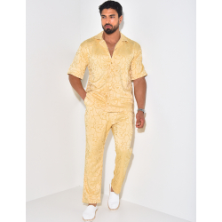 Ensemble pantalon et chemise à motifs en relief Ensemble pantalon et chemise à motifs en relief