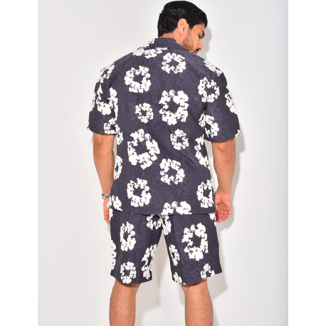 Ensemble short et chemise à fleurs