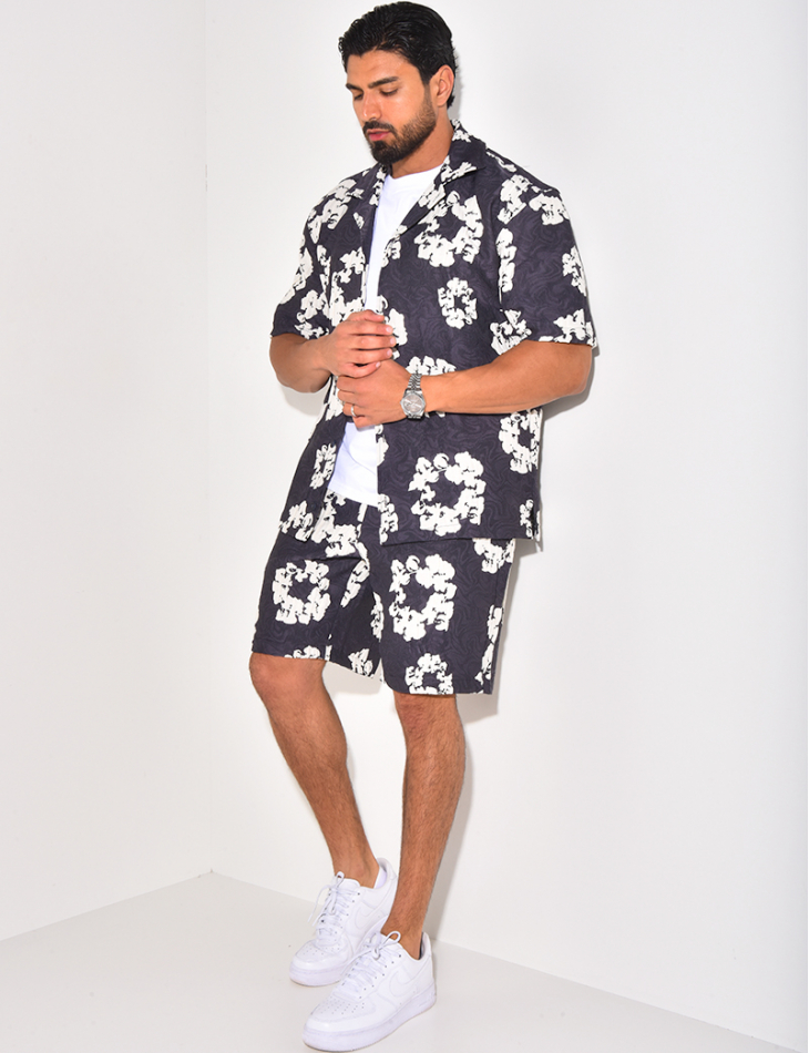 Ensemble short et chemise à fleurs