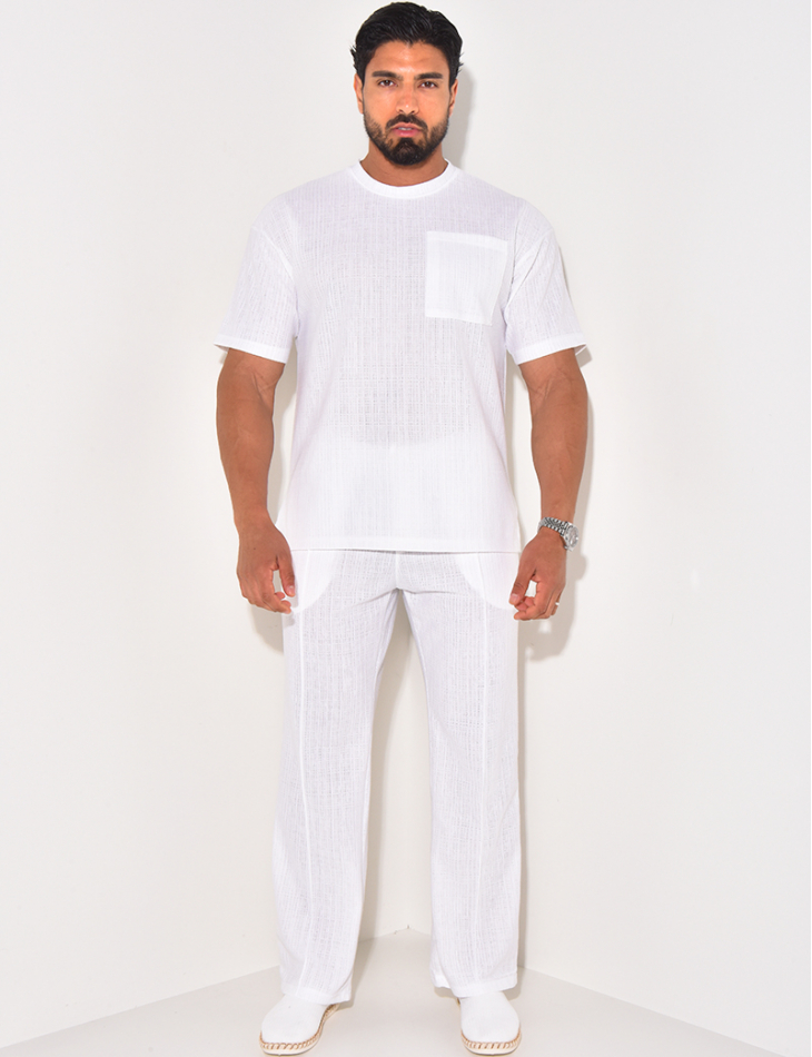 Ensemble texturé pantalon et t-shirt à poche Ensemble texturé pantalon et t-shirt à poche