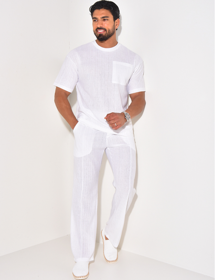 Ensemble texturé pantalon et t-shirt à poche Ensemble texturé pantalon et t-shirt à poche
