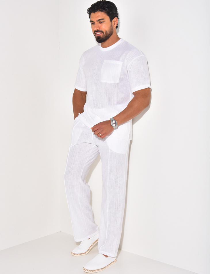 Ensemble texturé pantalon et t-shirt à poche Ensemble texturé pantalon et t-shirt à poche