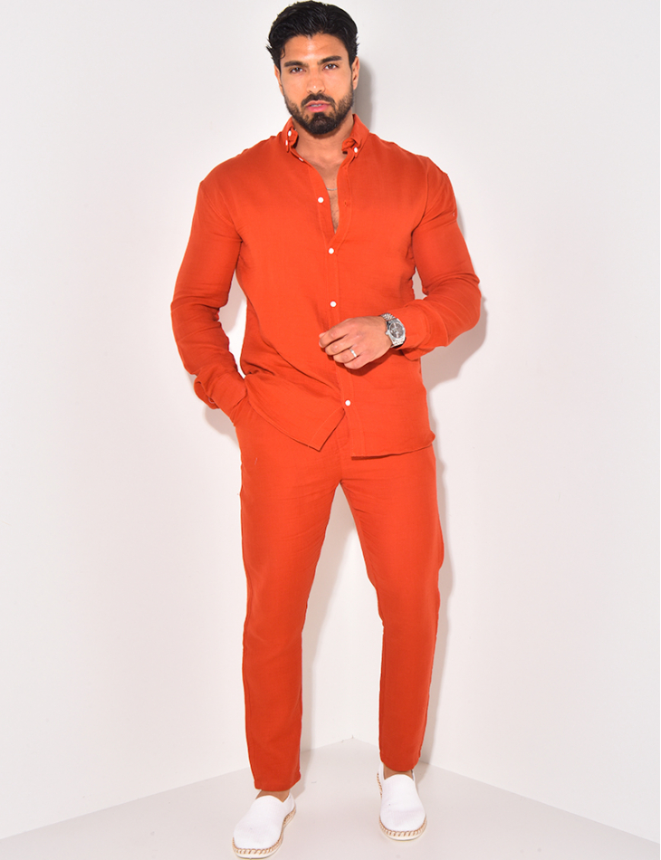 Ensemble pantalon resserré et chemise en coton Ensemble pantalon resserré et chemise en coton