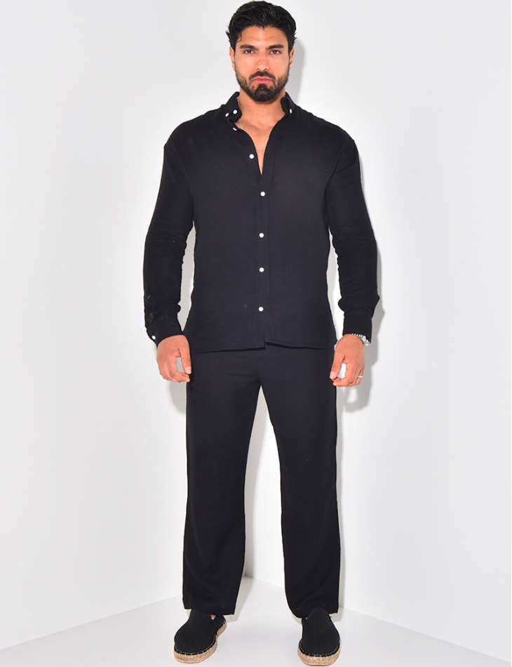 Ensemble pantalon large et chemise en coton