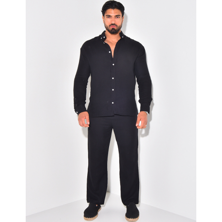 Ensemble pantalon large et chemise en coton