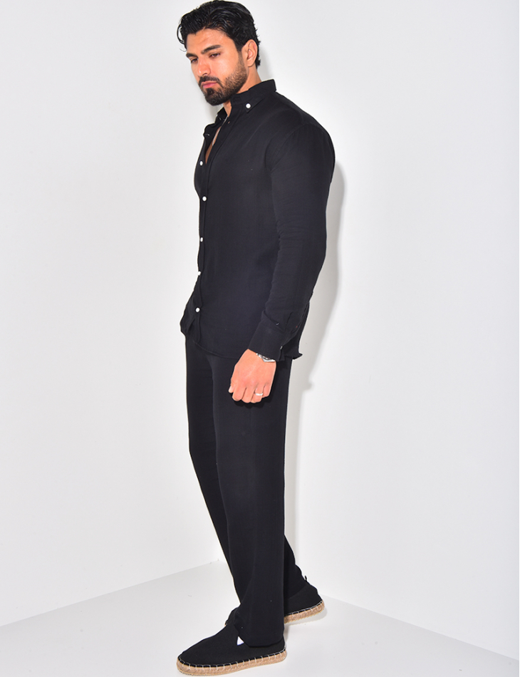 Ensemble pantalon large et chemise en coton
