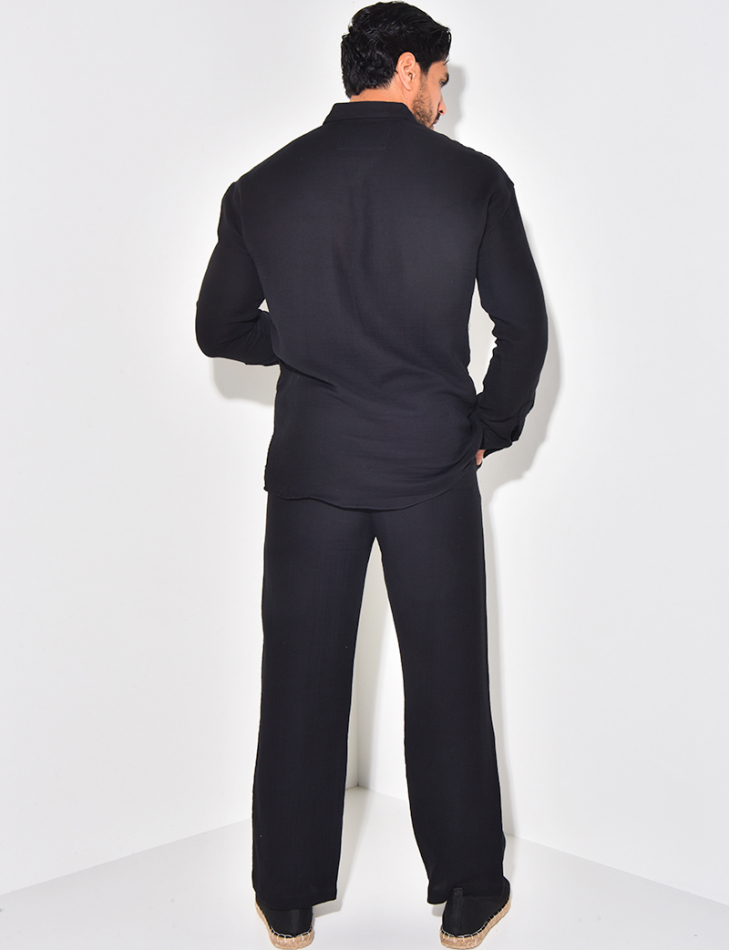 Ensemble pantalon large et chemise en coton
