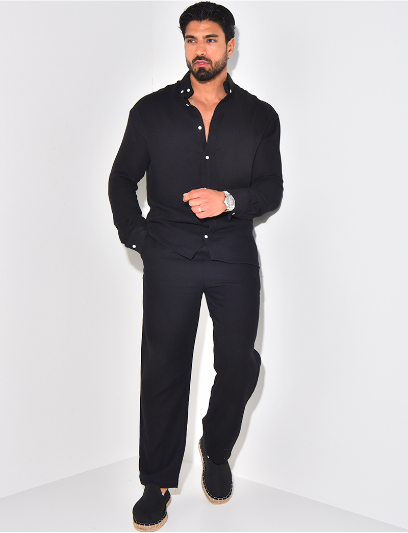 Ensemble Homme en Lin Chemise & Pantalon Été Chic - noir
