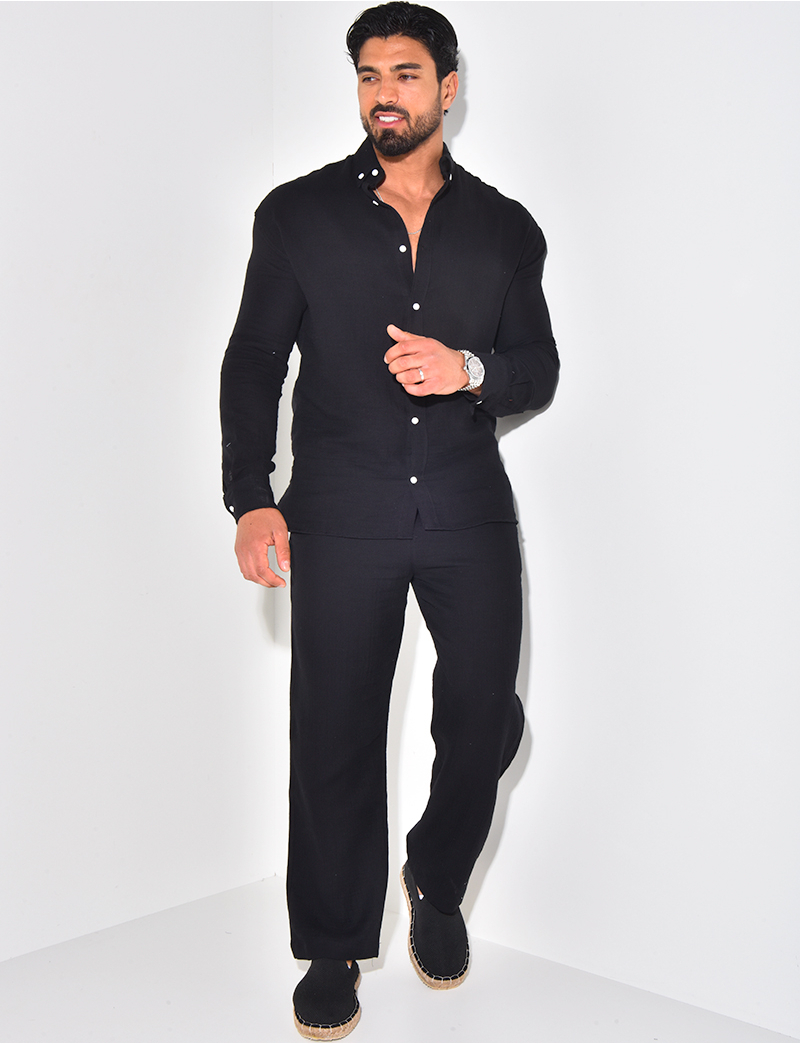 Ensemble pantalon large et chemise en coton