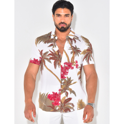 Chemise manches courtes à imprimé palmiers