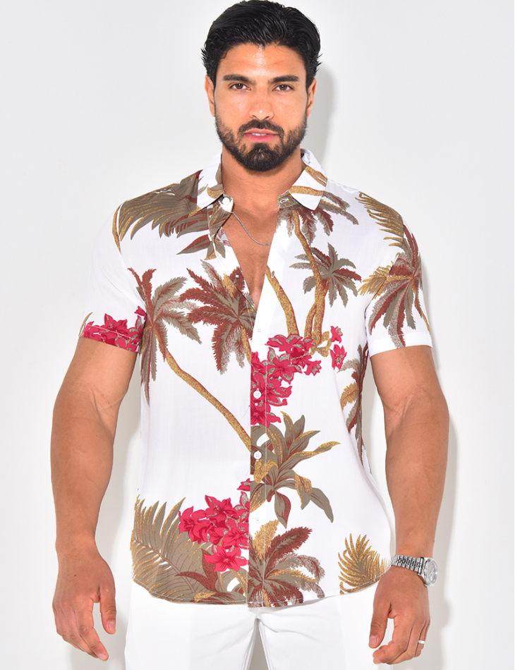 Chemise manches courtes à imprimé palmiers