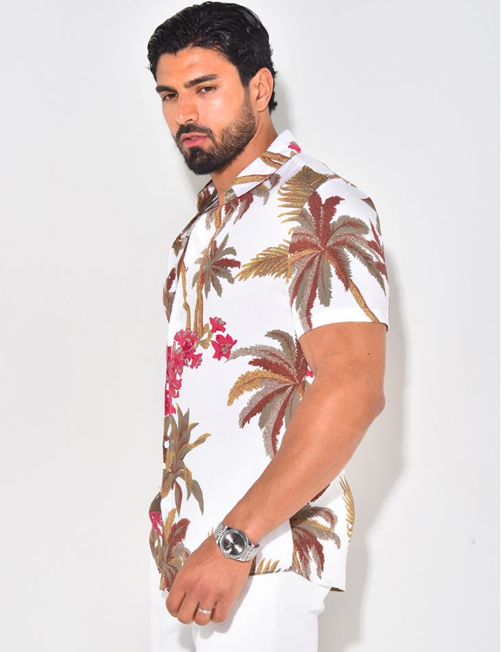 Chemise manches courtes à imprimé palmiers