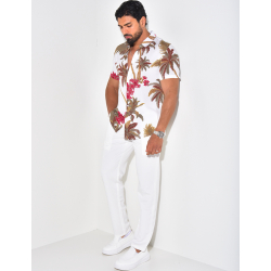 Chemise manches courtes à imprimé palmiers