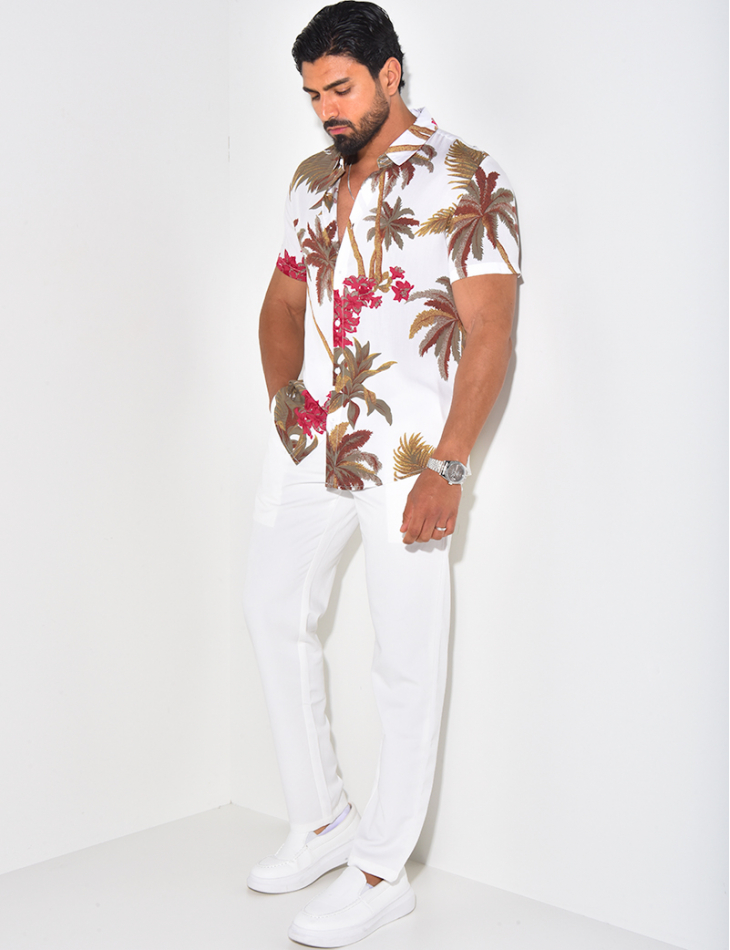 Chemise manches courtes à imprimé palmiers