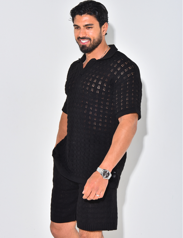 Ensemble short et polo ajouré