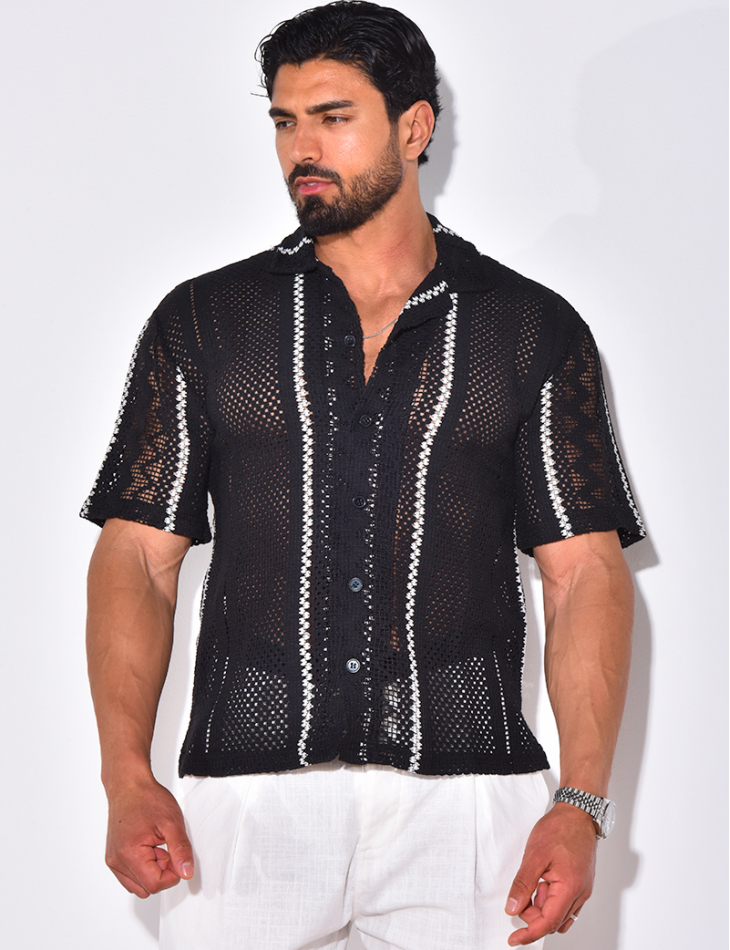 Chemise ajourée à rayures verticales Chemise ajourée à rayures verticales