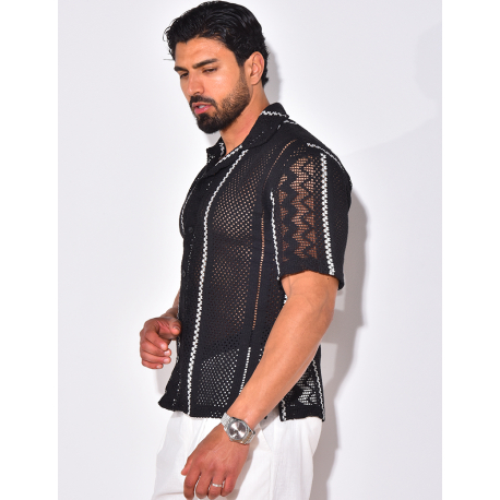 Chemise ajourée à rayures verticales Chemise ajourée à rayures verticales