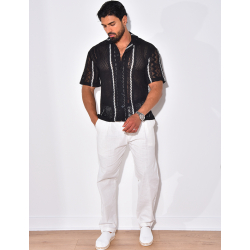 Chemise ajourée à rayures verticales Chemise ajourée à rayures verticales