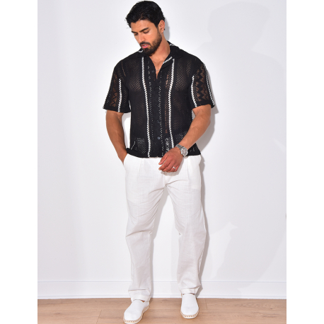 Chemise ajourée à rayures verticales Chemise ajourée à rayures verticales