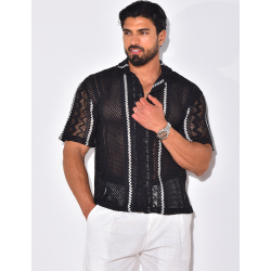 Chemise ajourée à rayures verticales Chemise ajourée à rayures verticales