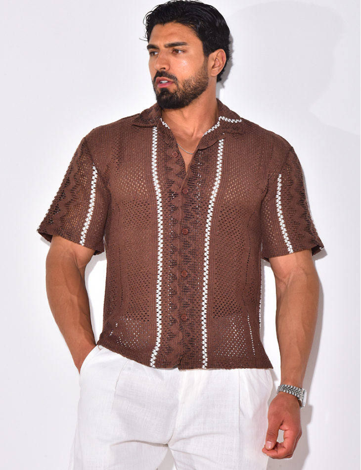 Chemise ajourée à rayures verticales Chemise ajourée à rayures verticales