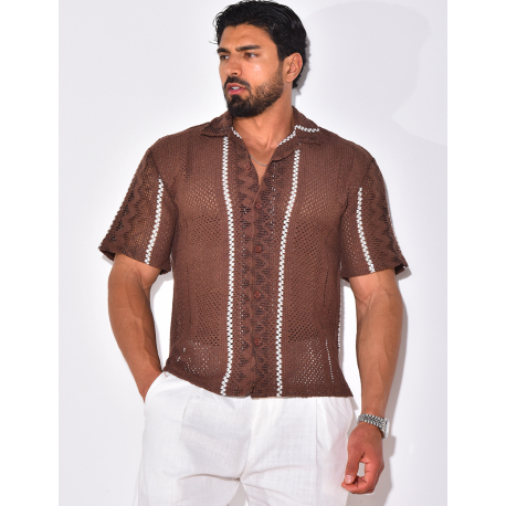 Chemise ajourée à rayures verticales Chemise ajourée à rayures verticales