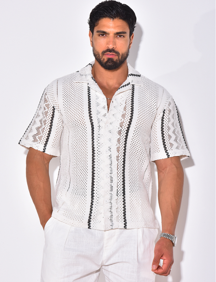 Chemise ajourée à rayures verticales Chemise ajourée à rayures verticales