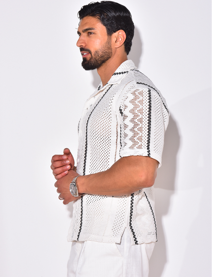Chemise ajourée à rayures verticales Chemise ajourée à rayures verticales
